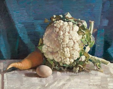ジョージ・ワシントン・ランバート Painting - 卵とカリフラワーの静物画 ジョージ・ワシントン・ランバート